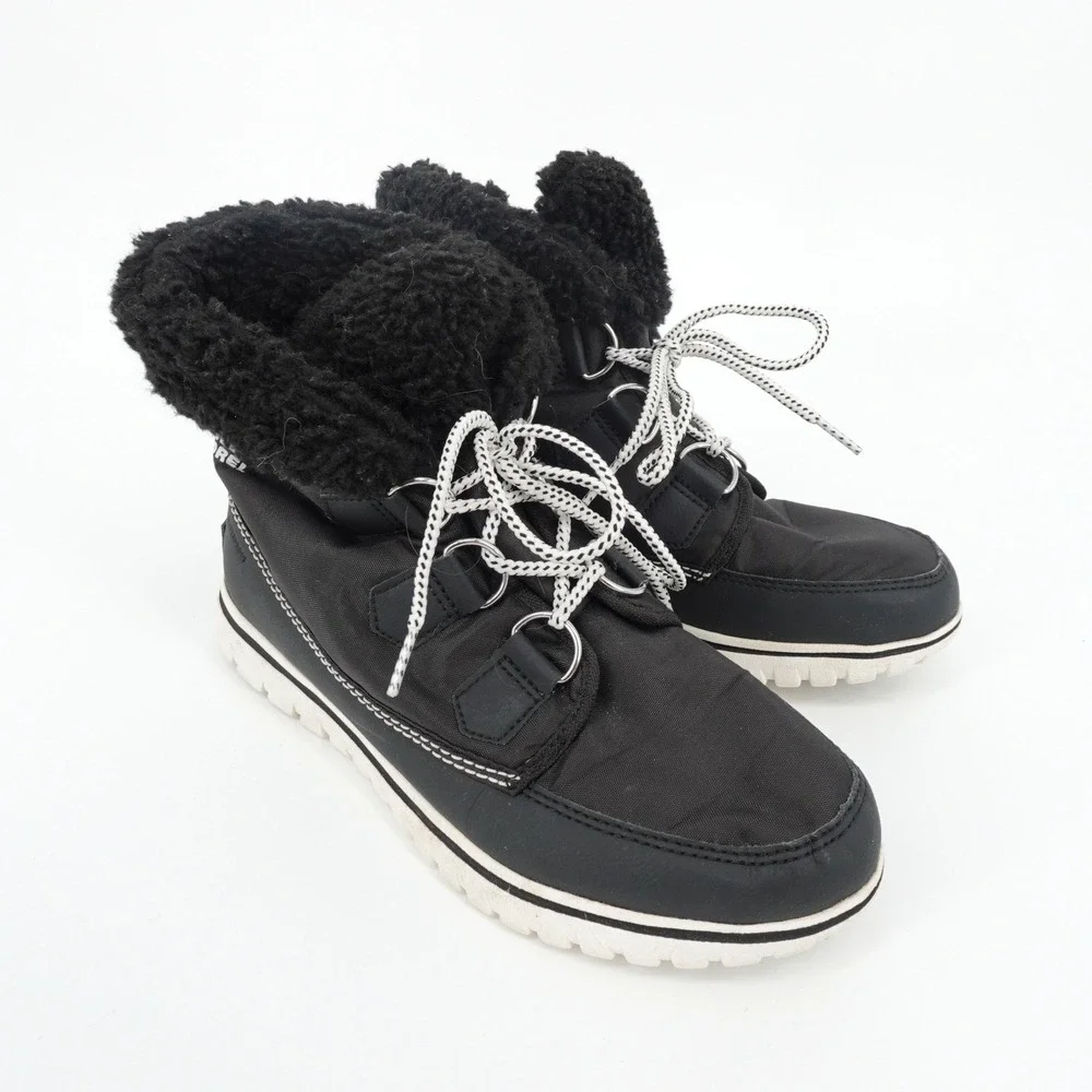 Sorel Explorer Joan Black Waterproof Sherpa Winter Boots NL2297-011 Womens 8